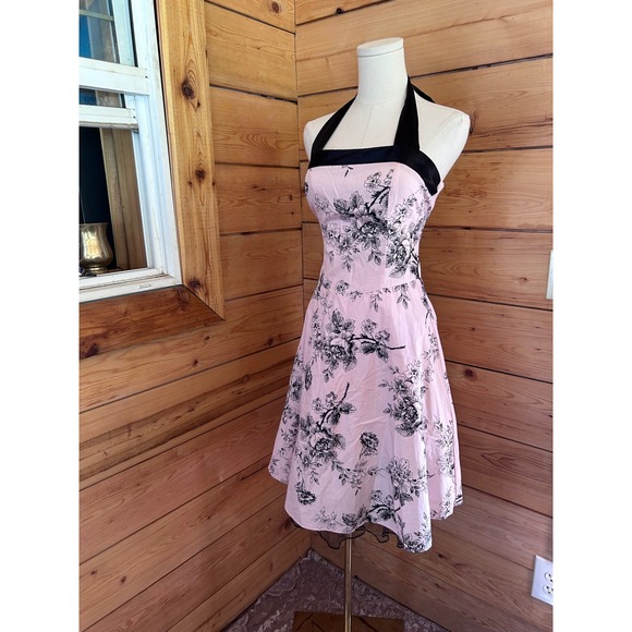 Jessica Dresses & Skirts - Vintage Floral Halter Dress Size 6 Pink Black Rockabilly Y2K Jessica Pinup Trad